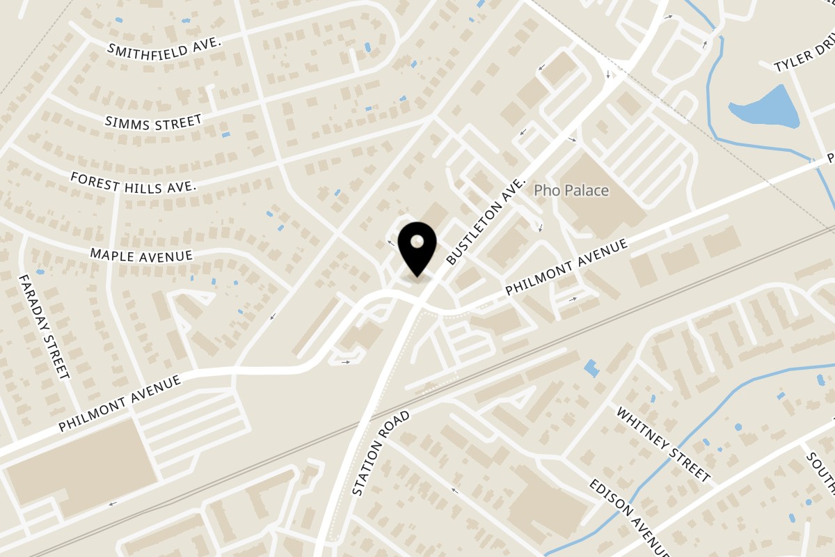 Map showing the location of Ninja Sushi & Hibachi on 14100 Bustleton Ave in Philadelphia
